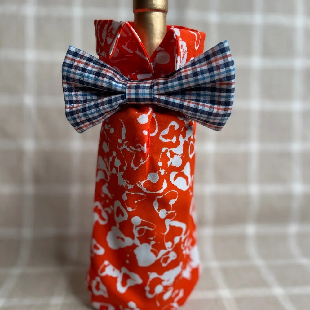 Handcrafted Wine or Liquor Bottle Gift Bag Made From Dress Shirt and Tie